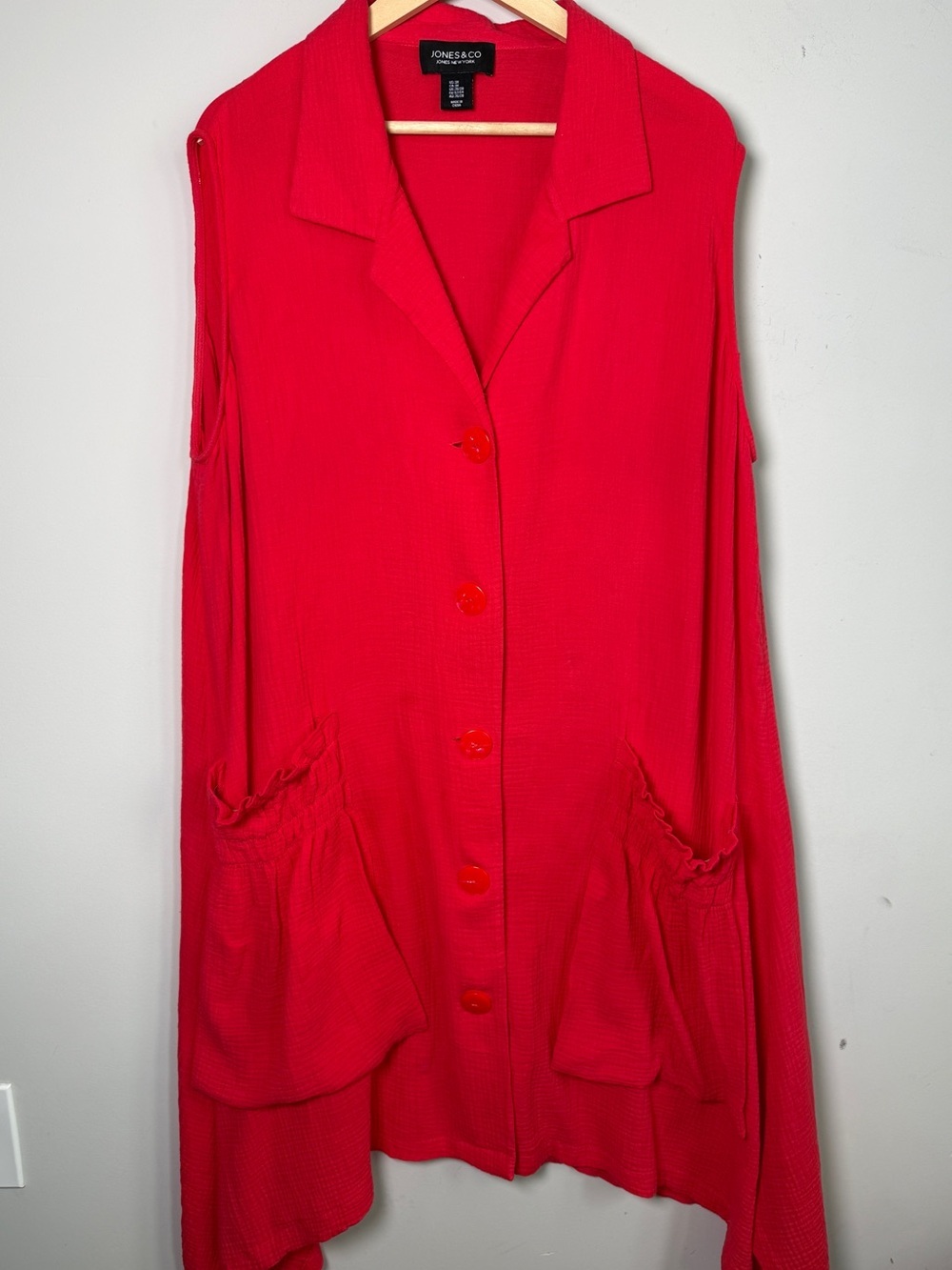 Jones & Co Red Double Gauze Cotton Handkerchief Hem Shirtdress Boho Lagenlook 3X